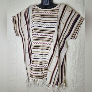 Liz & Co Vintage Boho Cottage Prairie Top fringe stripes Linen Blend Size M
